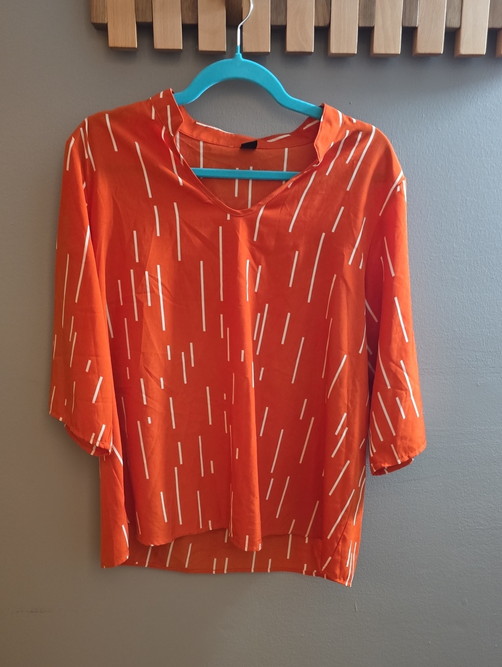 SHEIN Orange V-Neck Tunic with White Dash Pattern